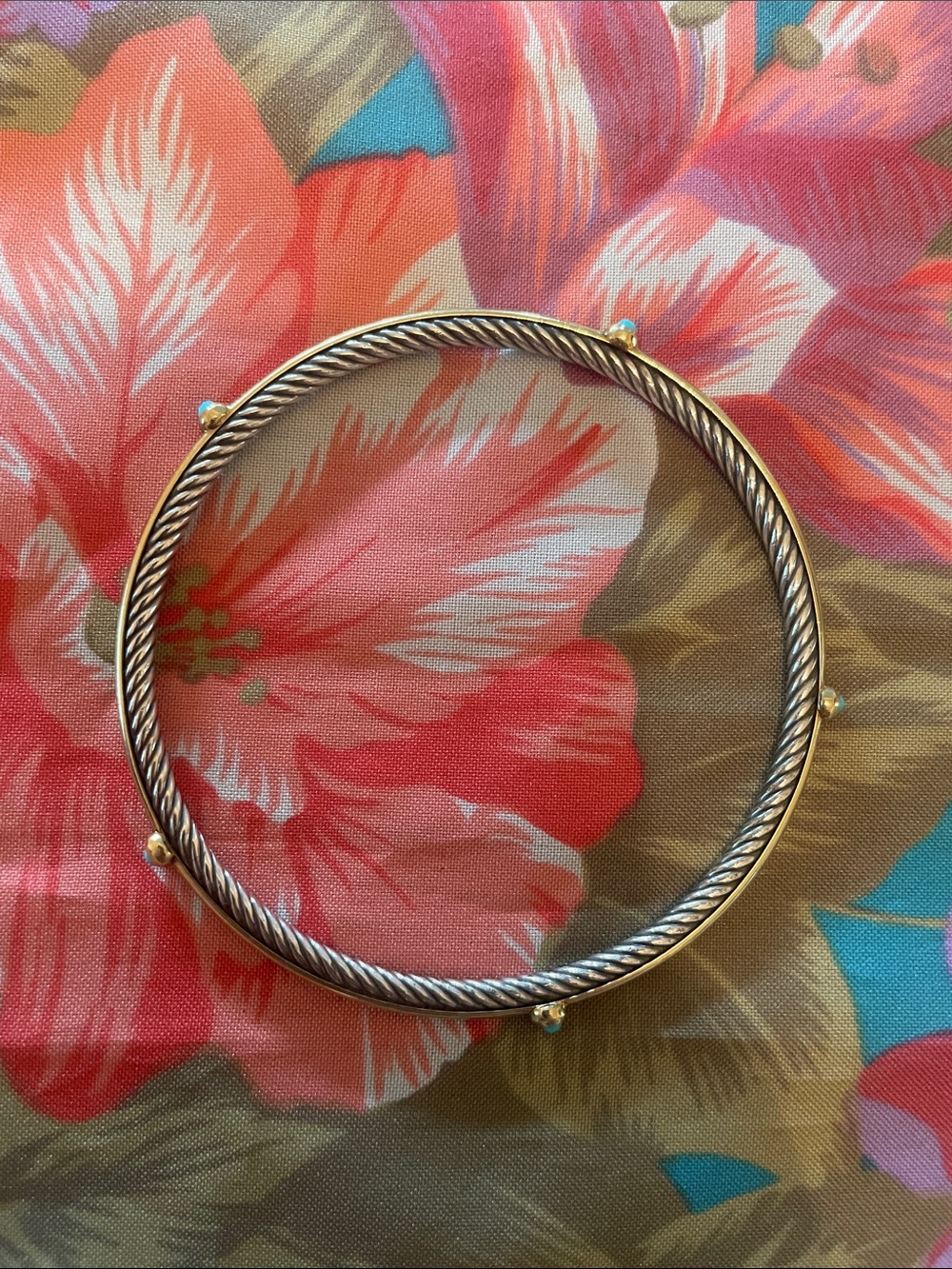 David Yurman 18K Gold & Sterling Silver Cable Bracelet with Turquoise Stone